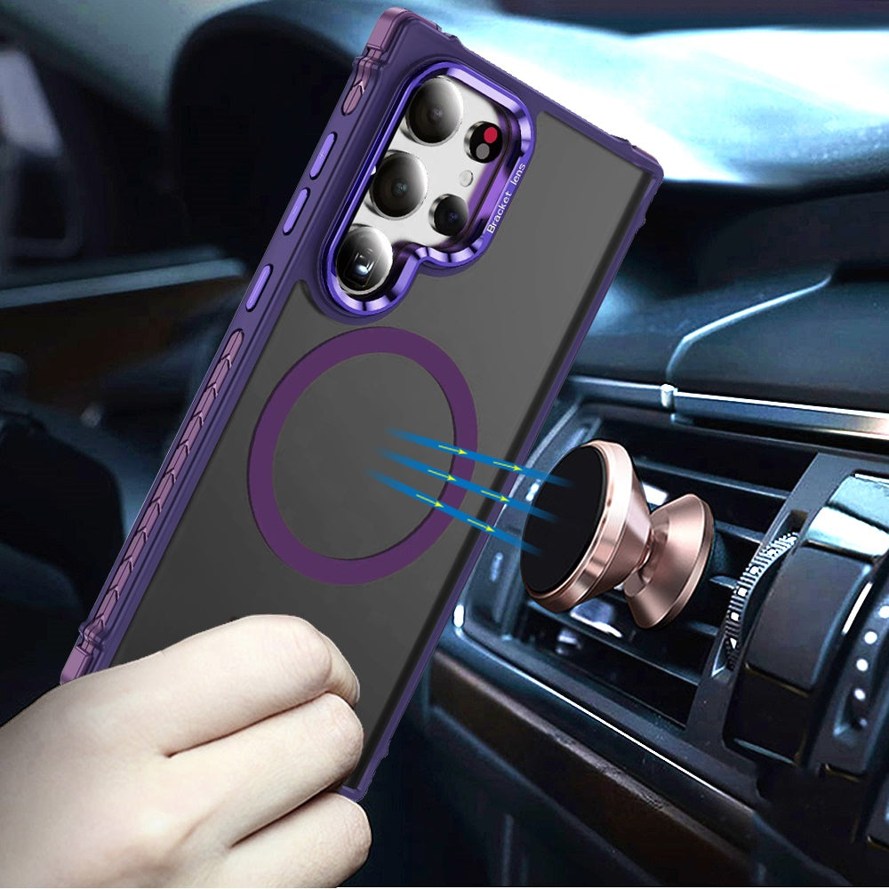 For Samsung Galaxy S23 Ultra Hybrid Metal Camera Stand Ring Sturdy, Compatible with MagSafe, Matte Hard TPU Colorful Edge Case Cover