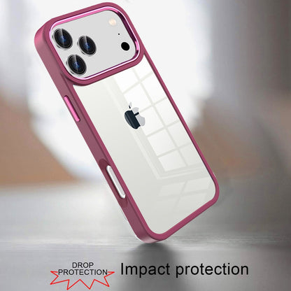 For Apple iPhone 17 Pro Max (6.9") Slim Fit Hybrid Transparent Thick Acrylic with Metal Buttons Frame Protective Hard PC + TPU Shockproof Case Cover Burgundy