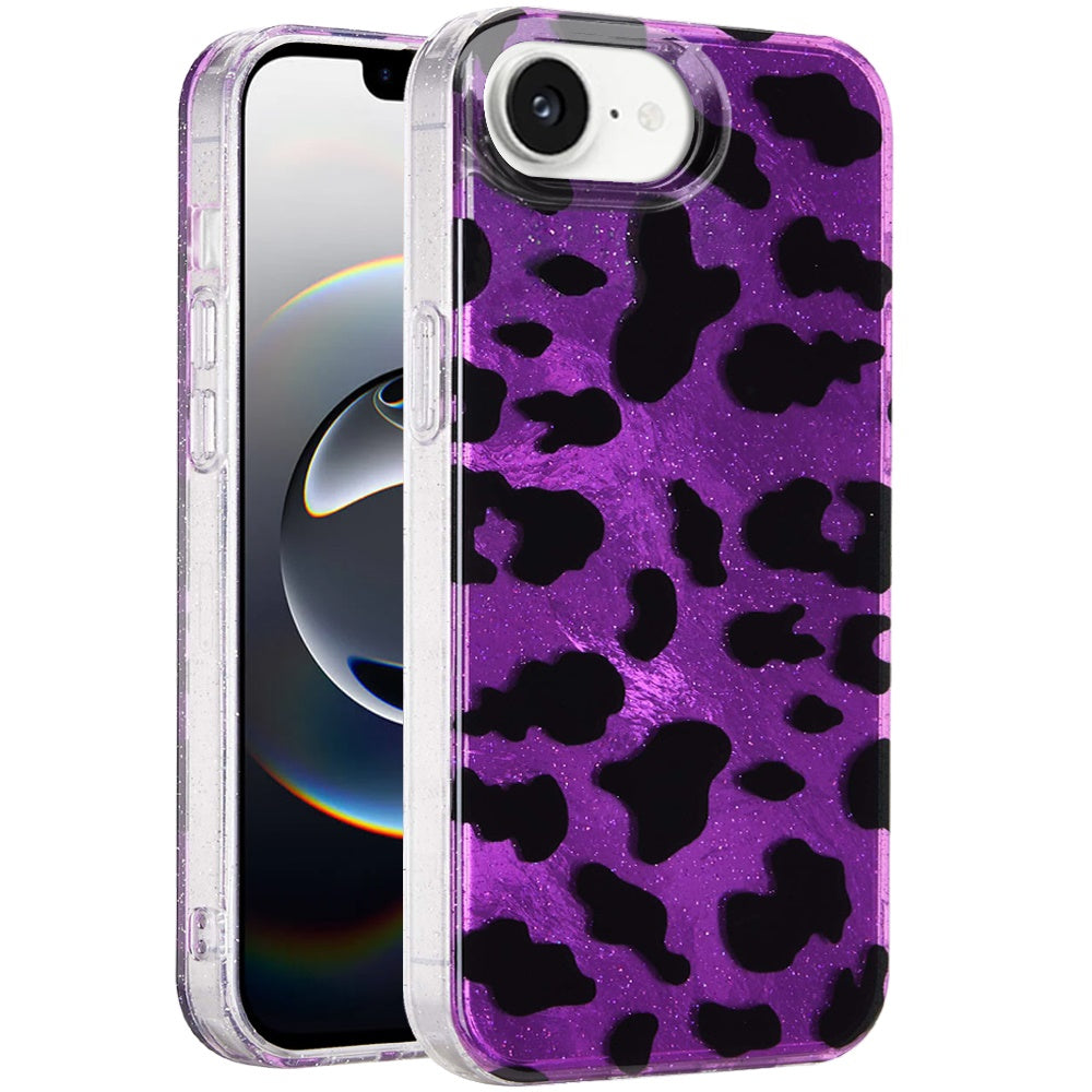 For Samsung Galaxy S25 EDGE Glitter Leopard, Fashion Design Animal Skin Print Slim IMD TPU Dual Layer Shockproof Protective Case Cover Purple Leopard