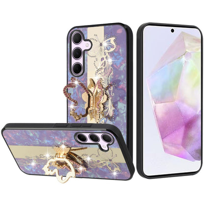 For Samsung Galaxy A36 Diamonds 3D Fashion Bling Sparkly Glitter Ornaments Engraving Hybrid with Ring Stand Case Cover