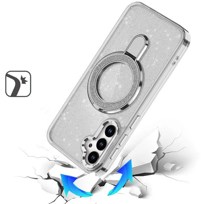 For Samsung Galaxy S25 FE /S25 Fan Edition Transparent Glitter Bling Case with Rotating Magnetic Ring Stand, Shockproof Hybrid Case Cover Light Purple