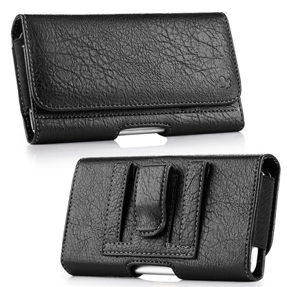 For Apple iPhone 16 Pro (6.3") Universal Horizontal Cell Phone Leather Pouch Holster Carrying Case with Credit Card Slots & Belt Clip Loop Cover [Black]