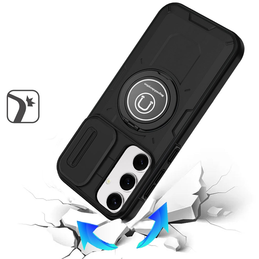 For Apple iPhone 16 Pro (6.3") Build in Invisible Magnetic Ring Stand with Slide Camera Protector, fit Magnetic Car Mount [Compatible with MagSafe] Case Cover