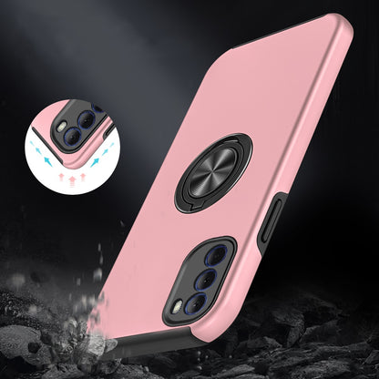 For Apple iPhone 15 Pro Max Hybrid 360 Degree Rotatable Metal Invisible Ring Stand Holder Slim Fit Magnetic Car Mount Shockproof Case Cover Rose Gold