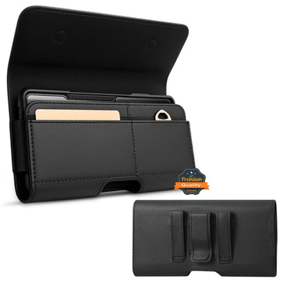 For Samsung Galaxy A16 Magnetic Leather Pouch with Belt Clip, Secure Magnetic Closure, Soft Lining, Card Holder Slot, Fits 6.5"- 7.0" Phones Case Cover Black