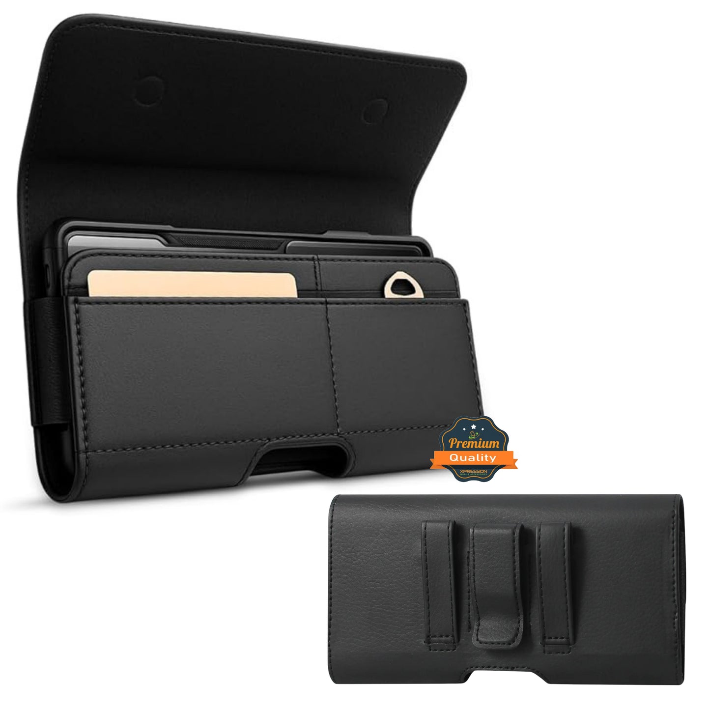 For TCL 50 XE NXTPAPER 5G Magnetic Leather Pouch with Belt Clip, Secure Magnetic Closure, Soft Lining, Card Holder Slot, Fits 6.5"- 7.0" Phones Case Cover Black