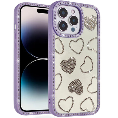For iPhone 14 Pro Max (6.7") Spread Love Glitter Shimmer Bling Diamond Edge Hybrid Drop Protection Shockproof Design Case Cover