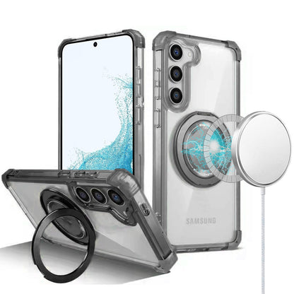 For Samsung Galaxy S22 Magnetic [Compatible with Magsafe] with 360° Rotatable Ring Holder Invisible Stand Transparent Case Cover Black