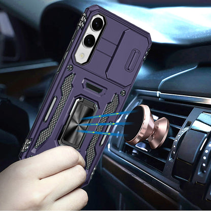 For Samsung Galaxy S25 EDGE Tough Hybrid Case with Movable Camera Window & Metal Ring Stand Shockproof Case Cover