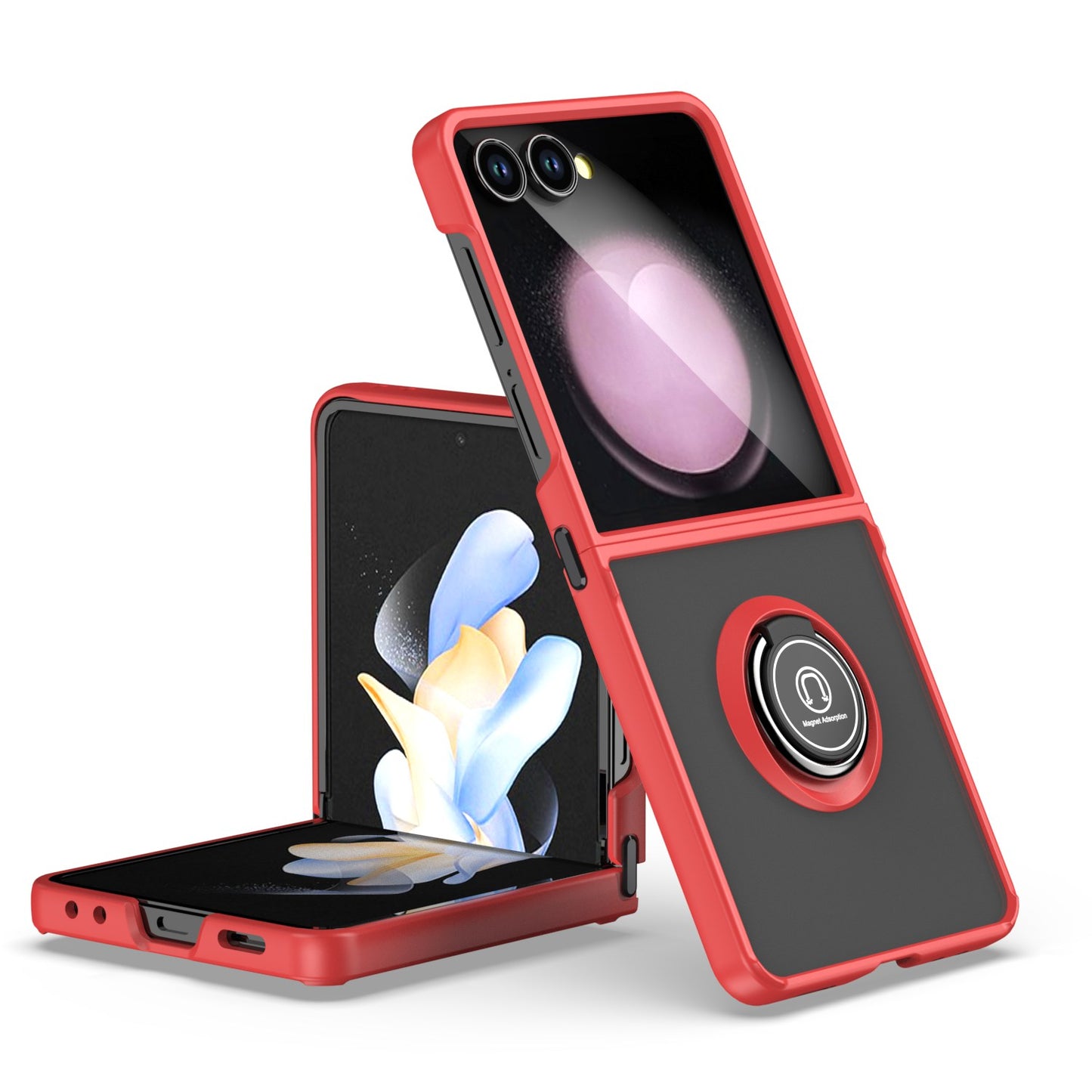 For Samsung Galaxy Z Flip 7 Semi Transparent Matte Hybrid Protective PC & TPU Shockproof with 360° Rotation Ring Stand Case Cover