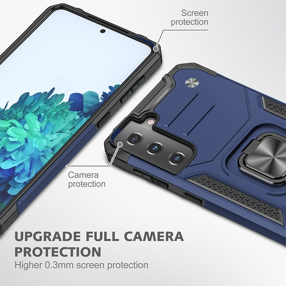 For Samsung Galaxy S21 Armor Hybrid Magnetic Stand with Ring Holder Kickstand Shockproof Heavy-Duty Durable Rugged TPU Dual Layer Case Cover Blue