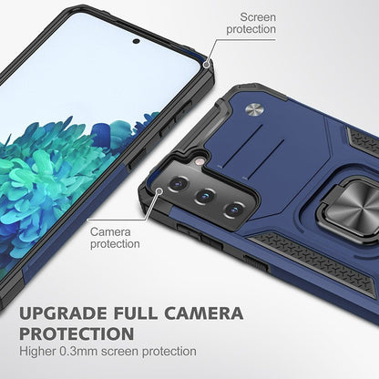 For Samsung Galaxy S21 Armor Hybrid Magnetic Stand with Ring Holder Kickstand Shockproof Heavy-Duty Durable Rugged TPU Dual Layer Case Cover Blue