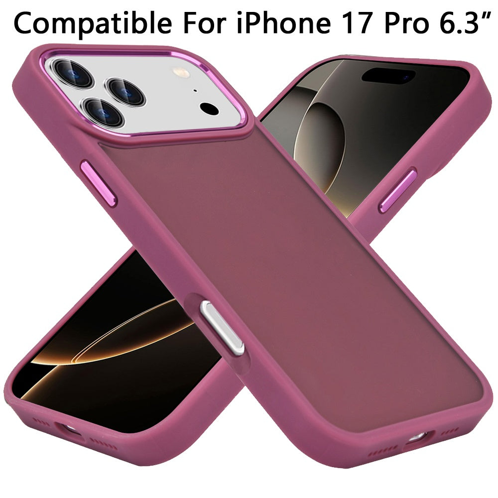 For Apple iPhone 17 Pro (6.3") Slim Fit Thin Hybrid,Frosted Matte Polished Acrylic Hard PC with TPU Rubber Frame Case Cover