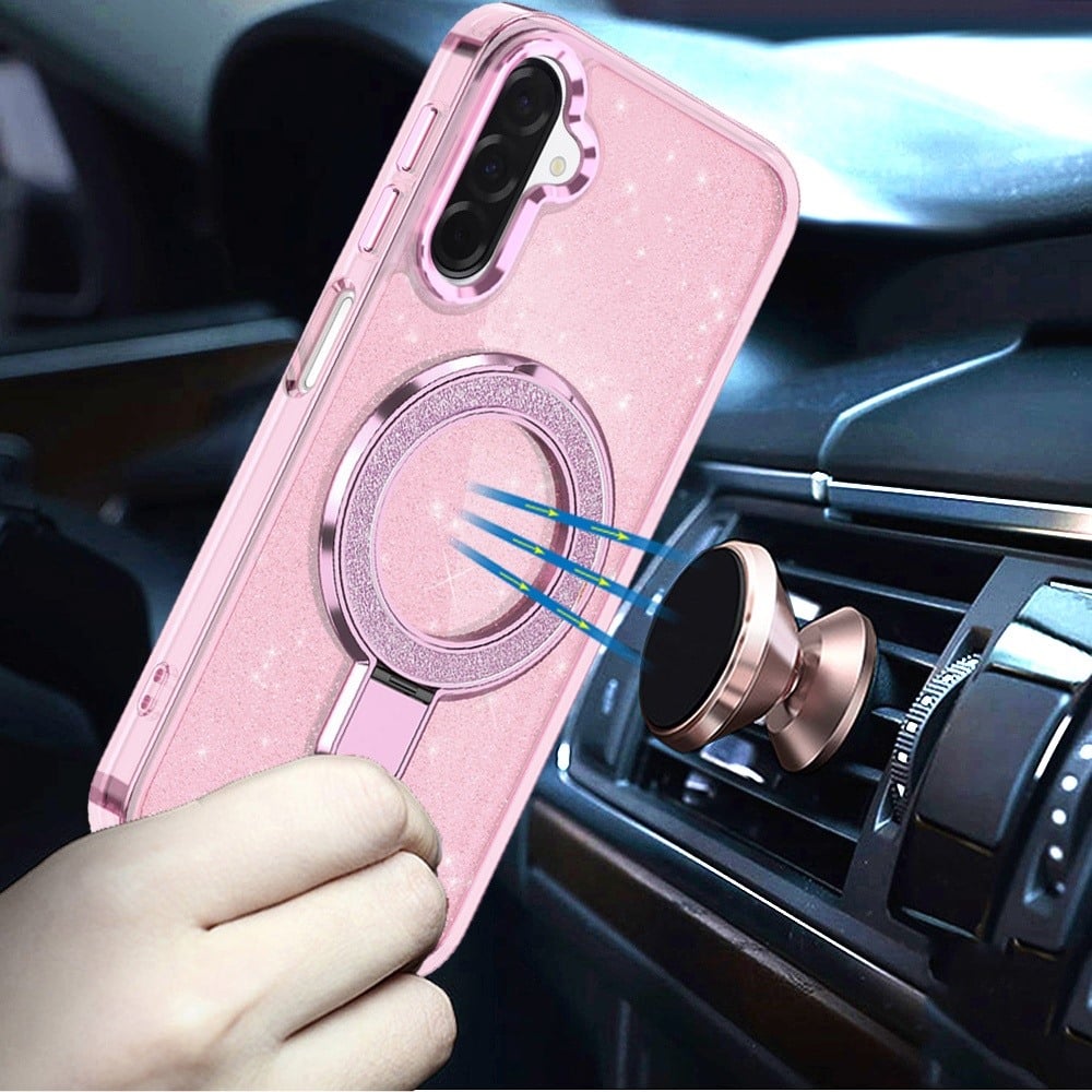 Phone Case for Samsung Galaxy A17 5G Colofull Transparent Glitter Magnetic Ring Stand Shockproof Rotating Grip Protective Hybrid Durable Cover