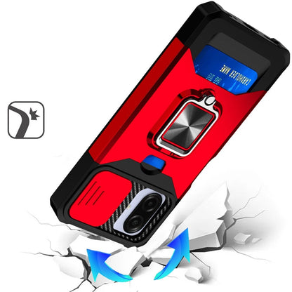 For Samsung Galaxy A07 Wallet Case with Ring Stand & Slide Camera Cover Back Credit Card Slot Holder, Military Grade Case Cover