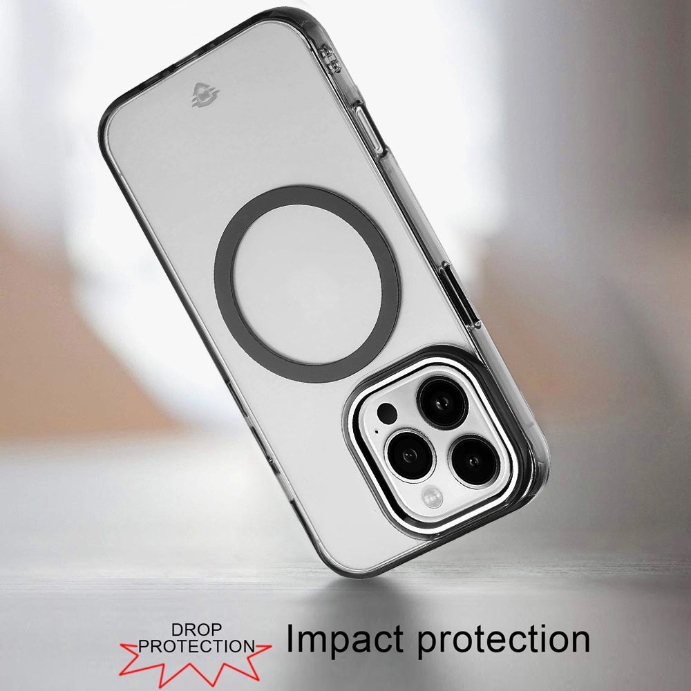 For Apple iPhone 16 Pro Max (6.9") Transparent Hybrid Circle Ring Magnetic Compatible with MagSafe Color Frame Metal Buttons Case Cover