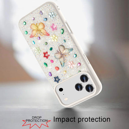 For Apple iPhone 17 Pro Max (6.9") Diamond Butterfly 3D Glitter Bling Design, Slim Hybrid Sparkle Protective Cover TPU for Women Girls Case Cover
