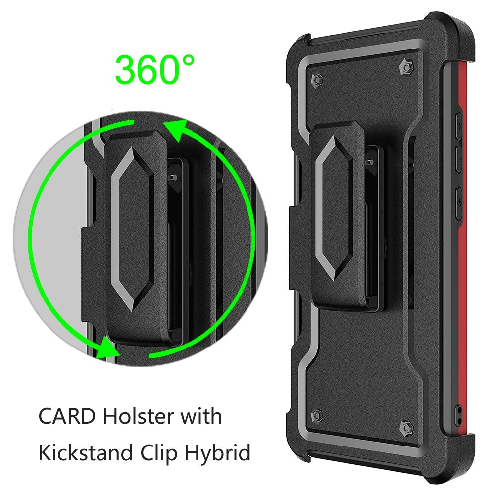 For Samsung Galaxy A16 5G Full-Body Hybrid Heavy Duty Armor Case with Belt Clip Holster, Credit Card Holder & Kickstand Case Cover Red
