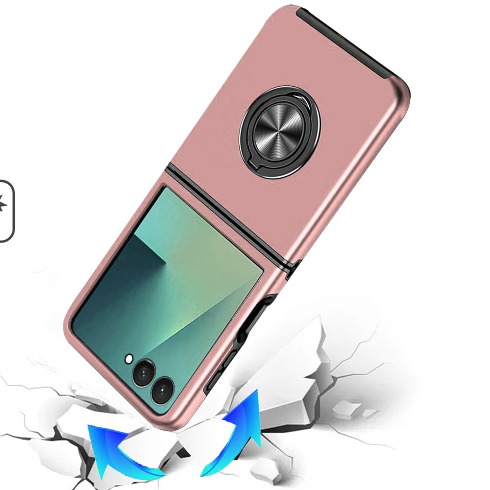 For Samsung Galaxy Z Flip 7 Hybrid 360 Degree Rotatable Metal Invisible Ring Stand Holder Slim Fit Magnetic Car Mount Shockproof Case Cover
