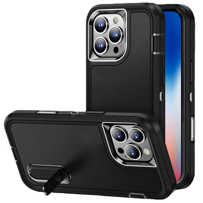 For Apple iPhone 16 Pro Hybrid 3 Layers Hard 3in1 Shockproof with Kickstand Heavy Duty Hard TPU Rubber Anti-Drop Case Cover Black +Dark Blue