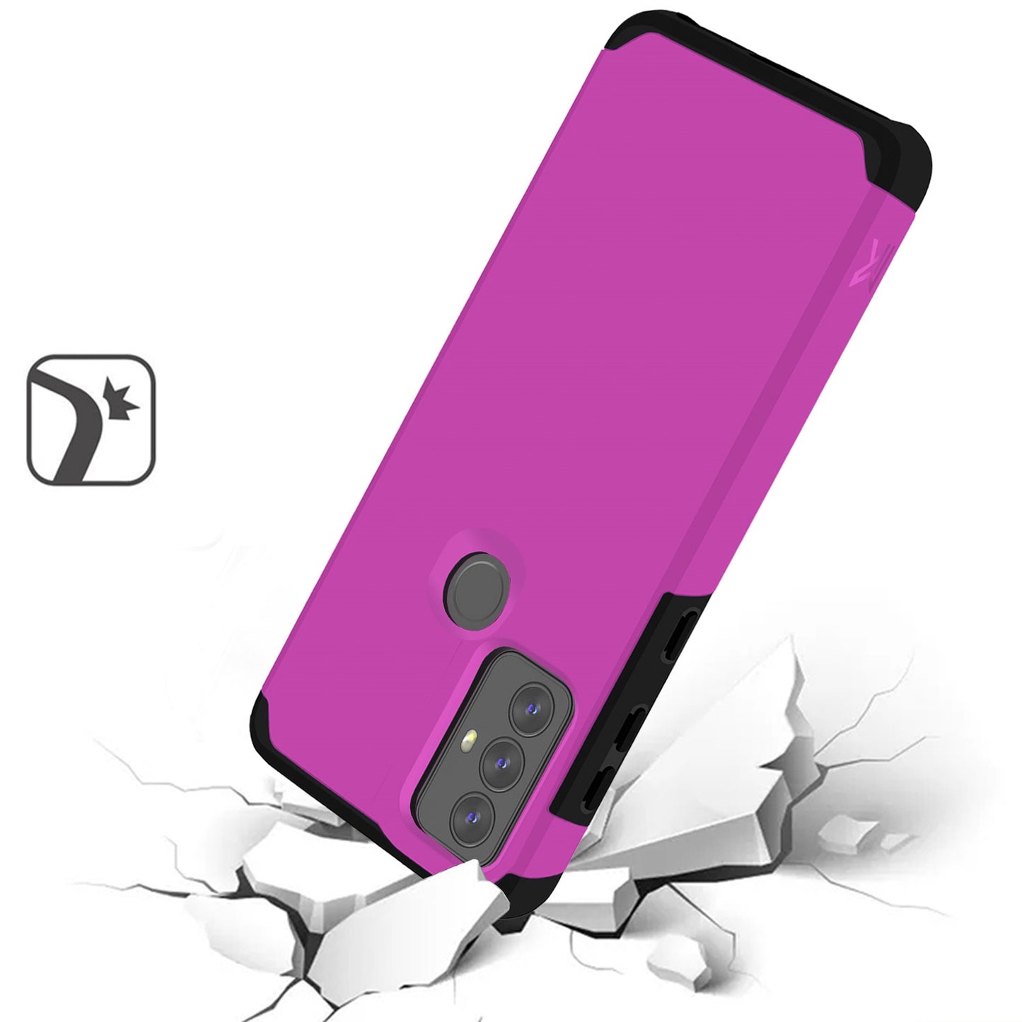 For TCL K32 5G Ultra Slim Corner Protection Shock Absorption Hybrid Dual Layer Hard PC + TPU Rubber Armor Defender Case Cover Fuchsia Pink