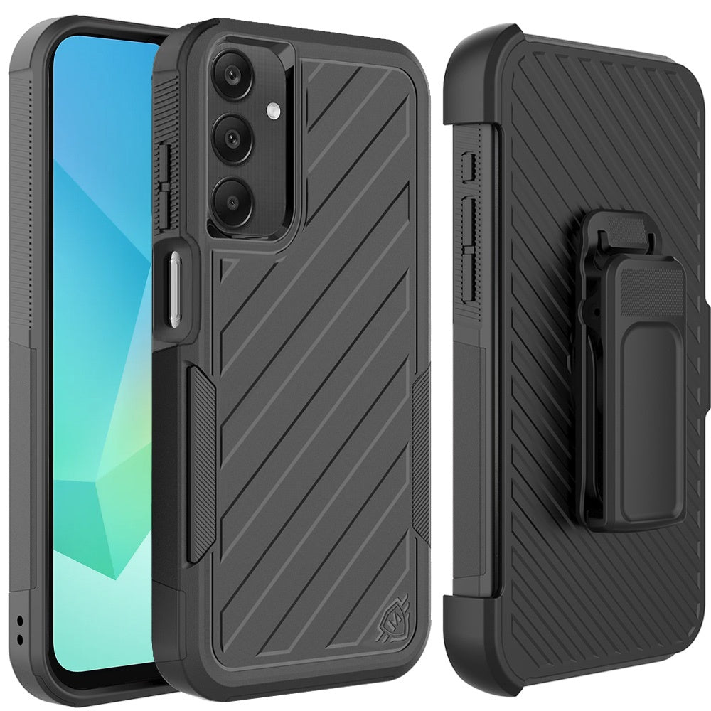 For Samsung Galaxy A16 5G Combo Hybrid lined with Belt Clip Holster Armor Shockproof Rugged Textured 2in1 Non Slip Tough Case Cover