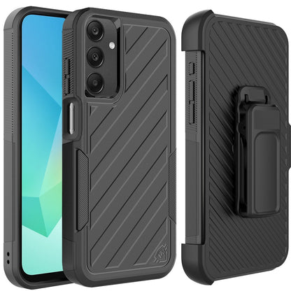 For Samsung Galaxy A16 5G Combo Hybrid lined with Belt Clip Holster Armor Shockproof Rugged Textured 2in1 Non Slip Tough Case Cover