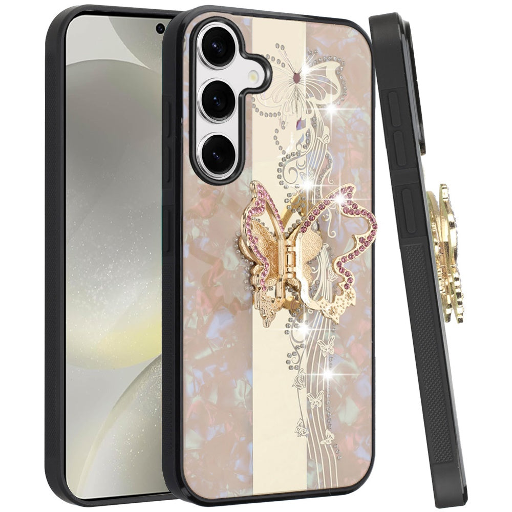 For Apple iPhone 17E /16E Diamonds 3D Fashion Bling Sparkly Glitter Ornaments Engraving Hybrid with Ring Stand Case Cover