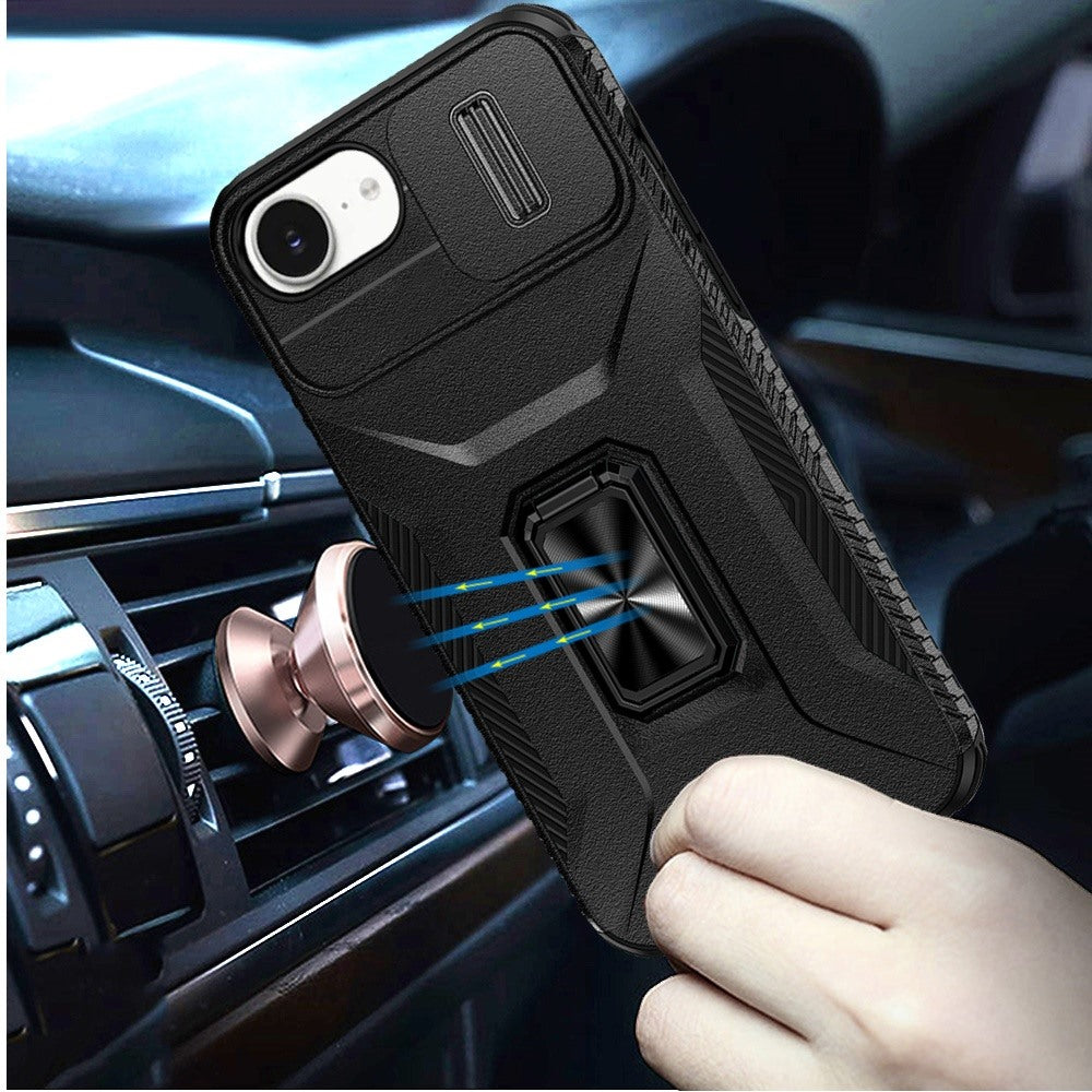 For Apple iPhone 17E /16E Case, Camera Cover with Magnetic Rotation Ring Stand, Military Grade Hybrid Hard TPU Shockproof Case Cover