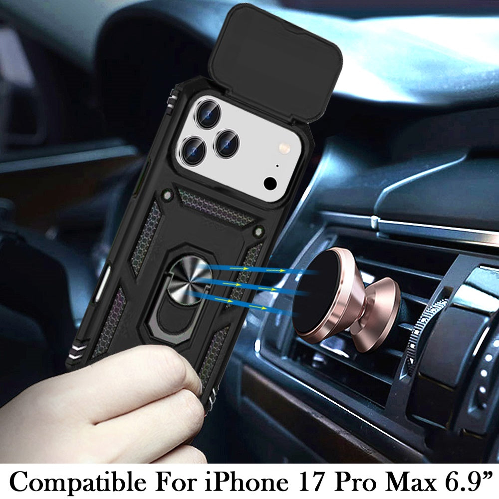 For Apple iPhone 17 Pro Max (6.9") Hybrid Ring Shockproof with 360° Rotate Ring Kickstand, Camera Lens Protection, Soft Edge Bumper Case Cover