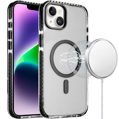 For Apple iPhone 13 Pro Max Transparent Hybrid with Color-Matched Magnetic Circle, Rubber TPU Frame Hard PC Shockproof Case Cover