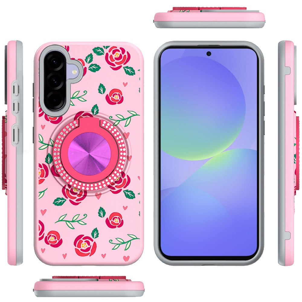For Samsung Galaxy A36 Pattern Design Hybrid with Invisible Ring Stand & Magnetic Back, Shockproof Protective Grip Case Cover