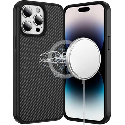 For Apple iPhone 11 Carbon Fiber Design with Magnetic HQ 2.0mm Thick Hybrid Shockproof Rubber Hard PC Case Cover Black