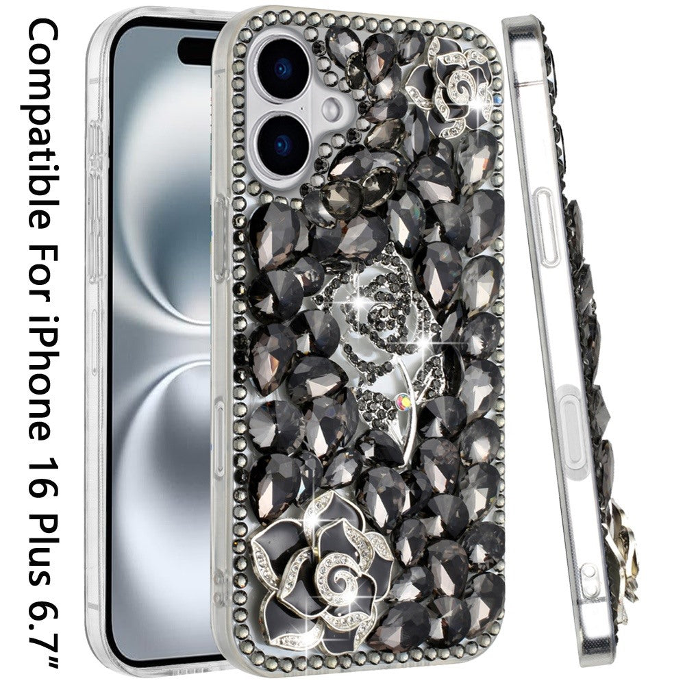 For Apple iPhone 16 Plus (6.7") Bling Crystal 3D Full Diamonds Luxury Sparkle Rhinestone Hybrid Protective Case Cover
