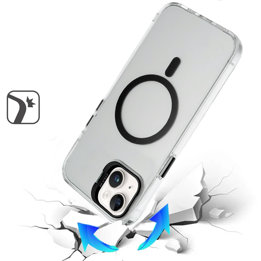 For Apple iPhone 16 Pro Max Transparent Hybrid Magnetic Circle with Camera Lens Kickstand, Shockproof Slim TPU PC Case Cover