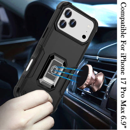 For Apple iPhone 17 Pro Max (6.9") Hybrid Stand Magnetic Ring Holder Kickstand Heavy Duty Rugged Drop Silicone & Hard PC Shockproof Case Cover