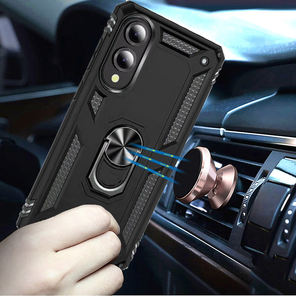 For Samsung Galaxy S25 Edge Hybrid Shockproof Durable 360 Degree Rotatable Ring Stand Holder Kickstand Fit Magnetic Car Mount Case Cover