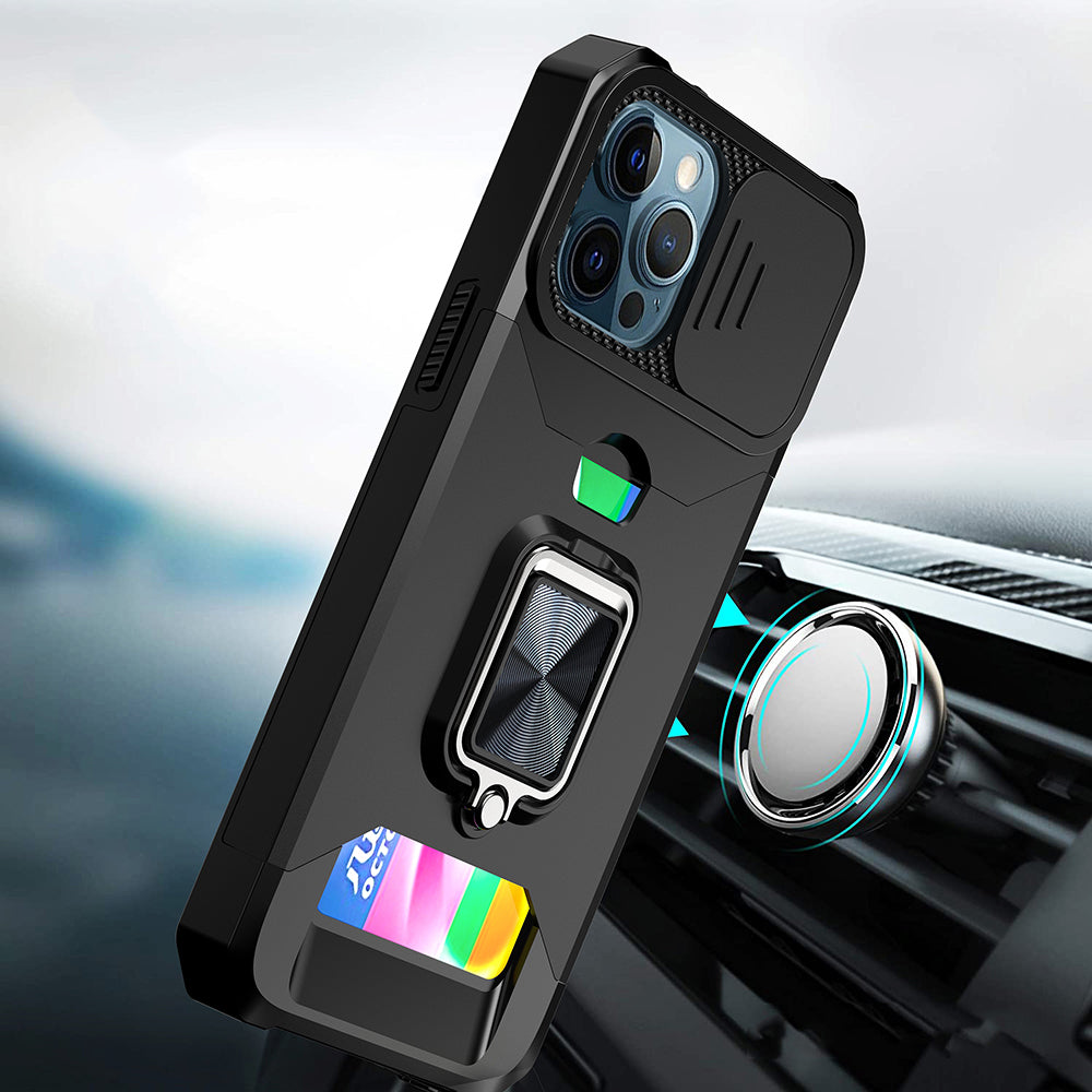 For Samsung Galaxy A57 Wallet Case with Ring Stand & Slide Camera Cover Back Credit Card Slot Holder, Military Grade Case Cover