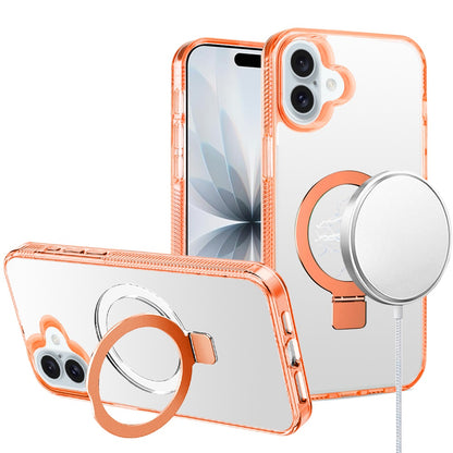 For Apple iPhone 17 (6.3") Transparent Magnetic Ring Circle Stand with MagSafe Compatible Hybrid Dotted Edged Hard PC Shockproof Case Cover Black