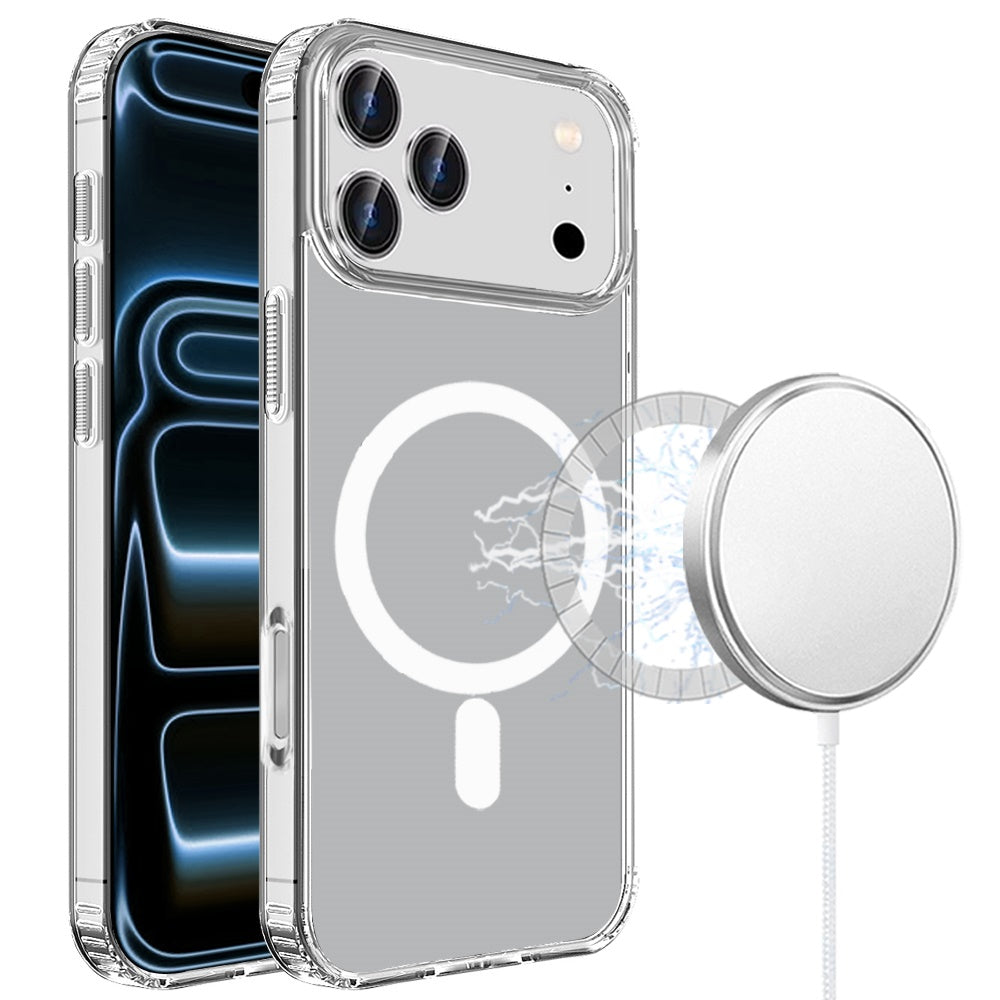 For Apple iPhone 17 Pro Max (6.9") Classic Hybrid True Transparent Shockproof Back Magnetic Case Compatible with MagSafe Case Cover Cosmic Orange