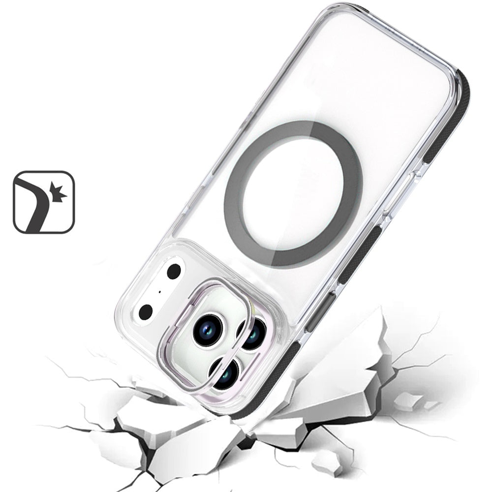 For Apple iPhone 17 Pro Max Hybrid Clear Back Case with Invisible Camera Bracket Stand, MagSafe Magnetic Circle, Shockproof Color Frame Case Cover