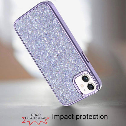 For Apple iPhone 11 Crystal Sparkle Diamond Glass Full Mini Glitter Bling Frame TPU Hybrid Protective Case Cover Rose Gold
