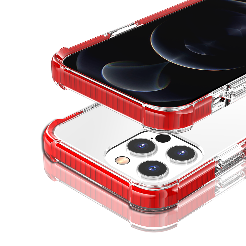 Phone Case for iPhone 14 Pro Max (6.7") Transparent Acrylic Shockproof Rugged Hybrid Heavy Duty Color Frame Raised Bezel Clear Durable Grip Cover Red