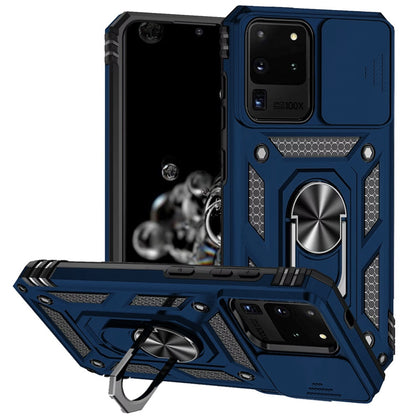 For Samsung Galaxy S20 Ultra Hybrid Ring Shockproof with 360° Rotate Ring Kickstand, Camera Lens Protection, Soft Edge Bumper Case Cover Blue