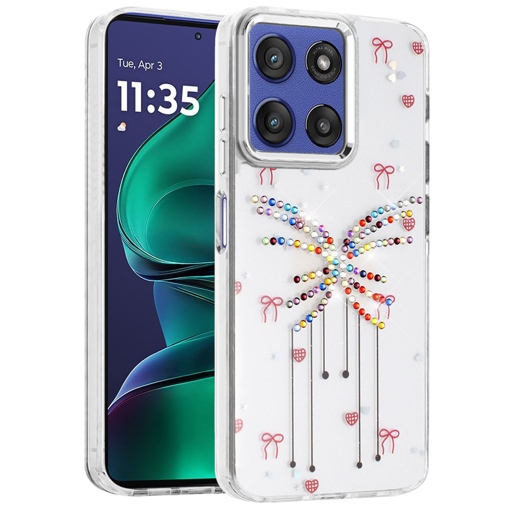 For Motorola Moto G Stylus 5G 2026 /2025 Butterfly Resin Epoxy Diamond Design Metal Edged Hybrid Shockproof Heavy Duty Drop Protection Case Cover