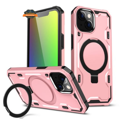 For Apple iPhone 15 (6.1") Hybrid Magnetic Ring Stand Invisible Foldable Military Grade Shockproof Fit with Magsafe  Phone Case Cover