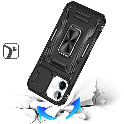 For Apple iPhone 17 (6.3") Tough Hybrid Case with Movable Camera Window & Metal Ring Stand Shockproof Case Cover