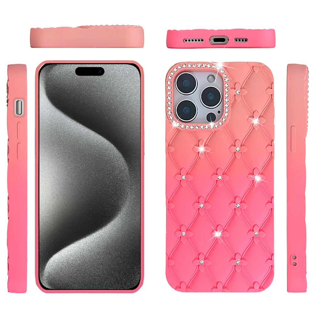 Phone Case for iPhone 15 Pro Max (6.7") Floral Glitter Shimmer Bling Hybrid Shockproof Anti Slip Thick TPU Protective Stylish Design Cover Orange/Pink