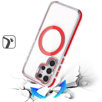 For Samsung Galaxy S26 Ultra Hybrid Clear Back Case with Invisible Camera Bracket Stand, MagSafe Magnetic Circle, Shockproof Color Frame Case Cover