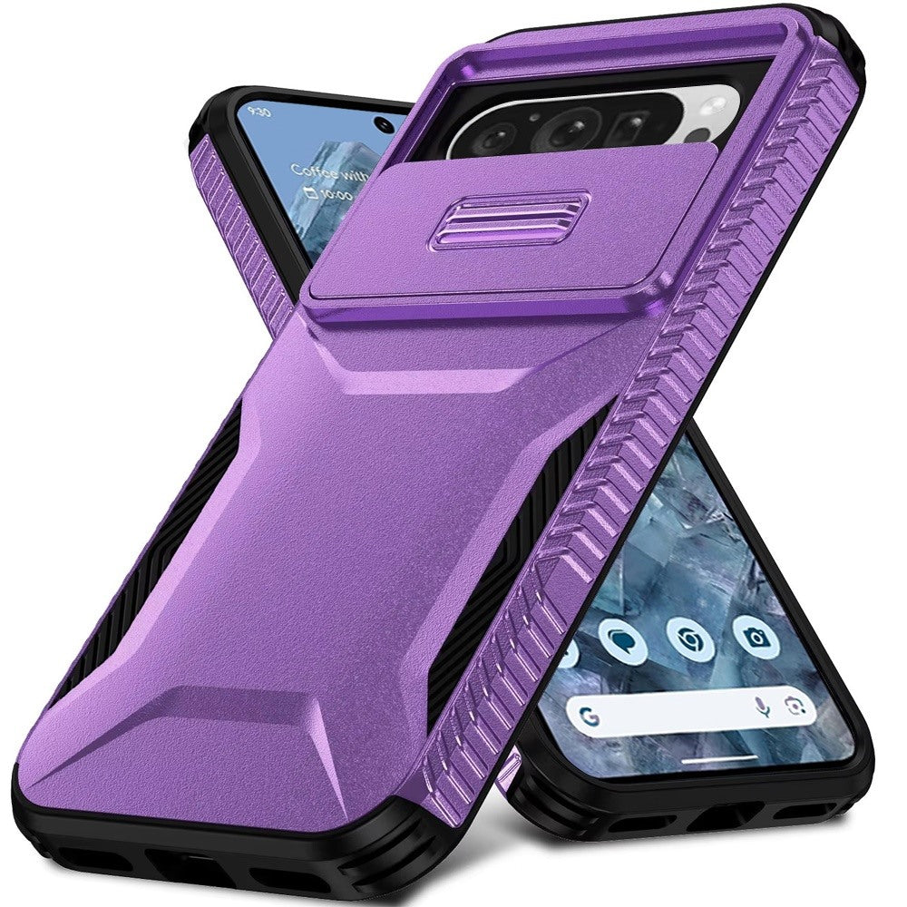 For Google Pixel 9 Pro XL Slim Fit Shockproof Hybrid with Slide Camera Window Covering, Rugged Tpu Silicone Hard PC Bumper Case Cover